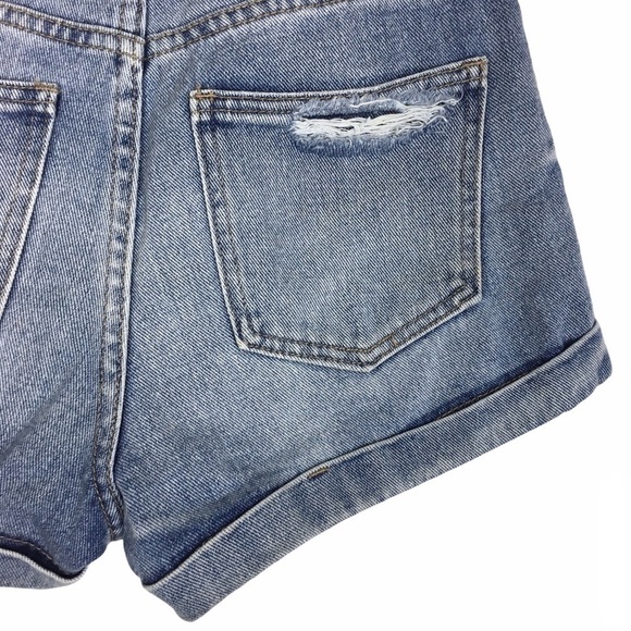 PACSUN Shorts Jean Denim Mom High Rise Waist Light Wash 2” Inseam Cuffed Size 24 - Picture 4 of 10